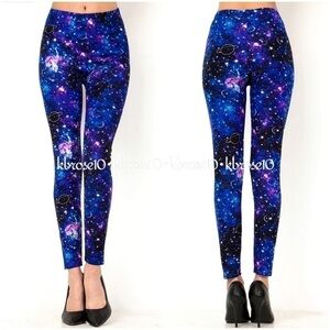 NWT New Mix Full Length Blue Galaxy Space Leggings One Size 2-10